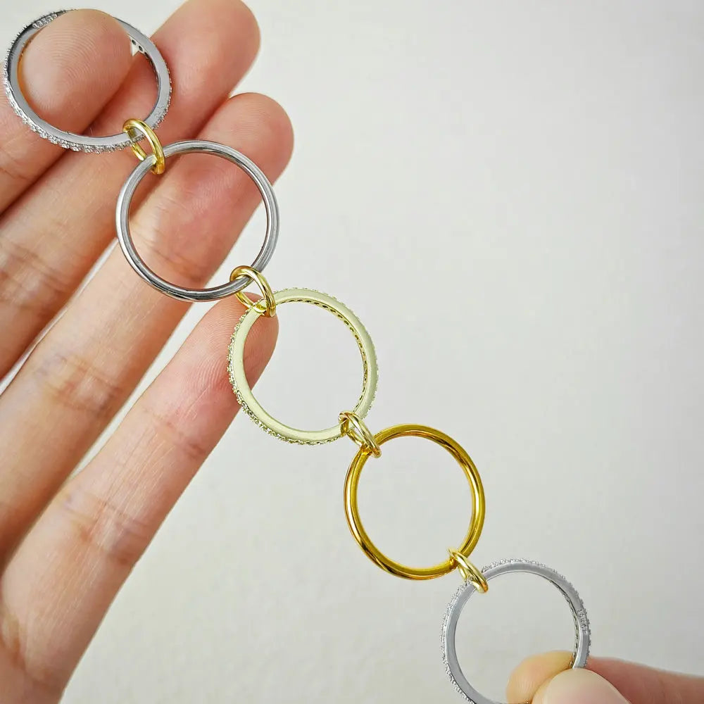 Set 5 Anillos Apilables Acero Inoxidable - Micro Circonita Dos Colores