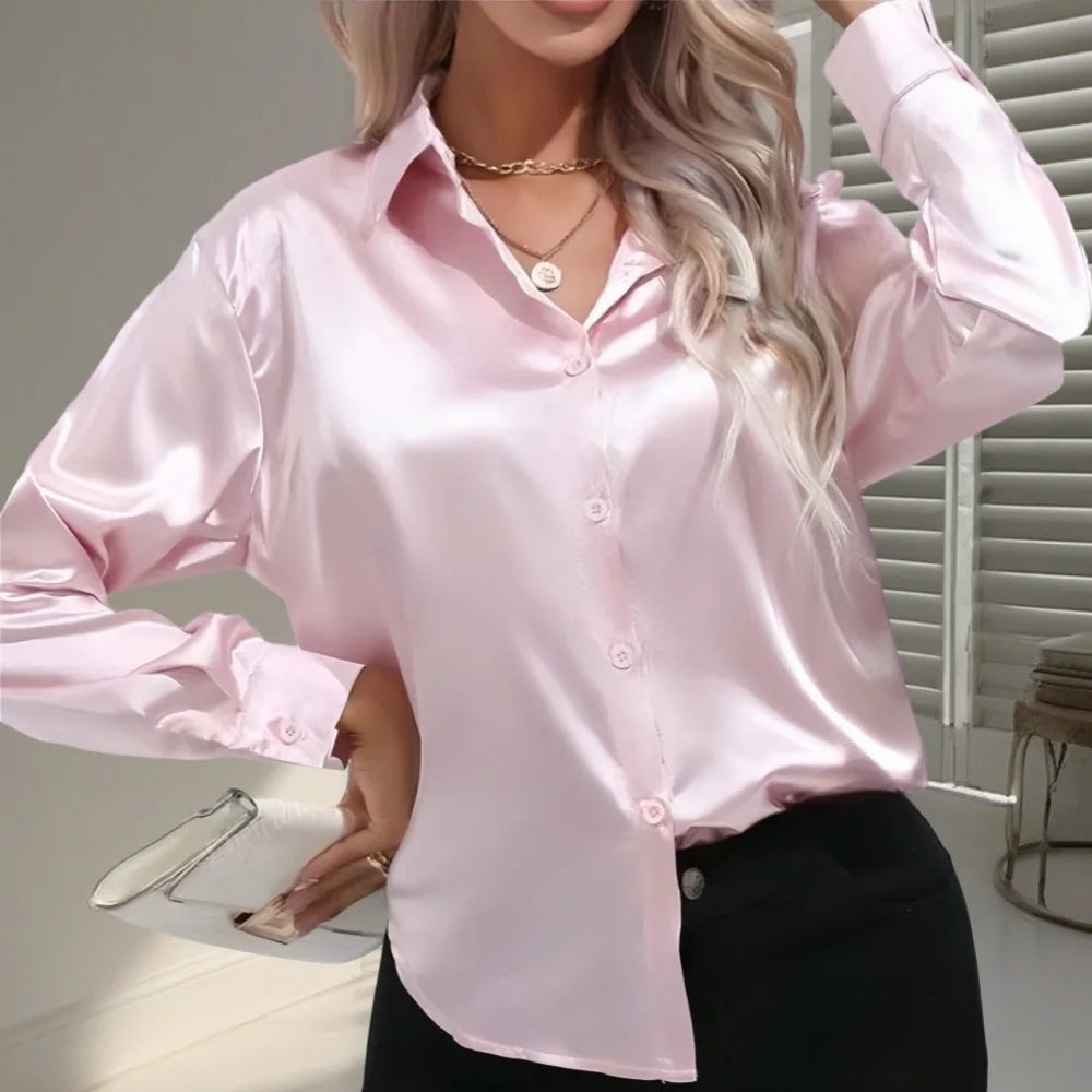 Blusa Satén Mujer Primavera - Camisa Seda Manga Larga Elegante