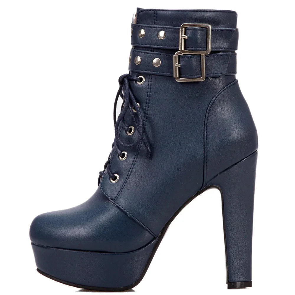 Botas Tobillo Mujer Plataforma Cordones - Tacón Alto Hebilla Talla 34-46