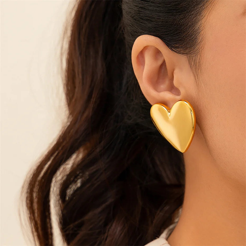 Pendientes Corazón Amor Minimalistas - Punk Dorado Goth Mujer 2024