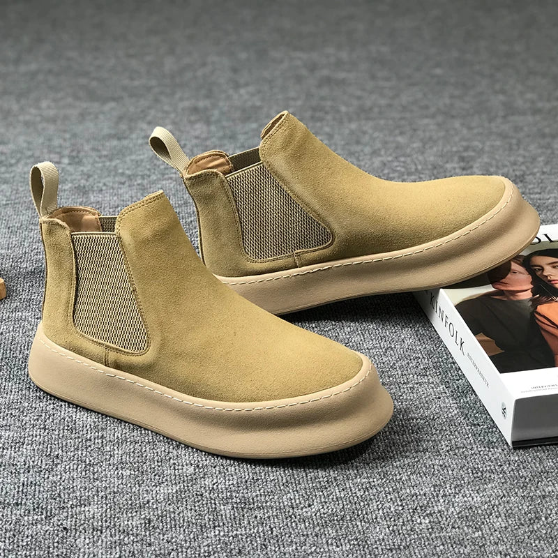 Botines Hombre Ante Suela Gruesa - Retro Otoño Invierno Cómodos Fashion Aumentan Altura Casual Jóvenes