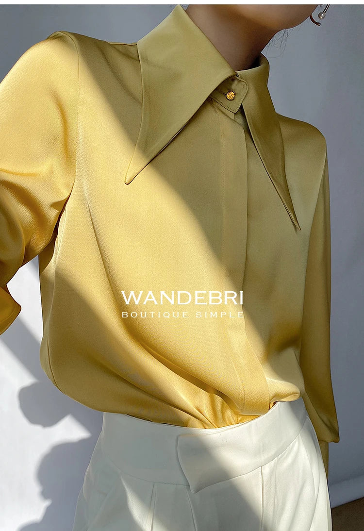 Camisa Satén Seda Mujer Vintage - Blusa Blanca Manga Larga Elegante