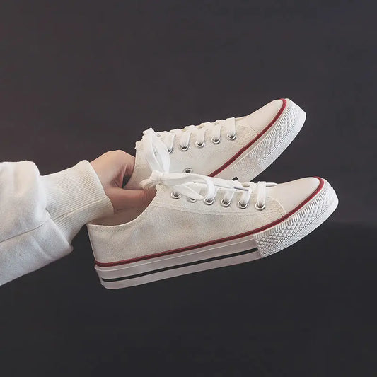 Zapatos Canvas Mujer Blancos - Zapatillas Planas Cordones Primavera 2025