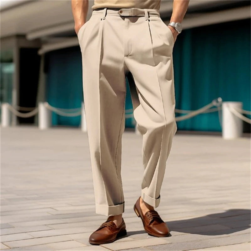 Pantalones Hombre Formales Rectos - Cintura Media Botones Cómodos Outdoor Casual