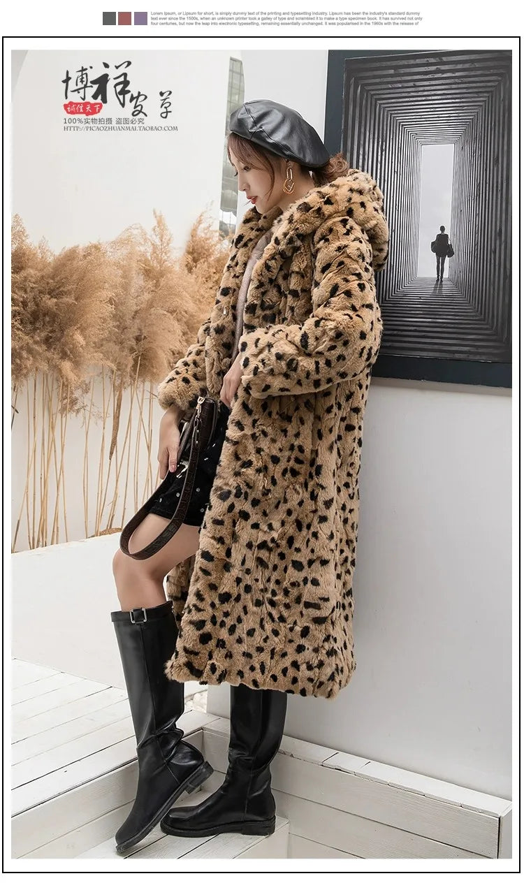 Abrigo Piel Conejo Mujer Capucha - Abrigo Real 110cm Largo Invierno