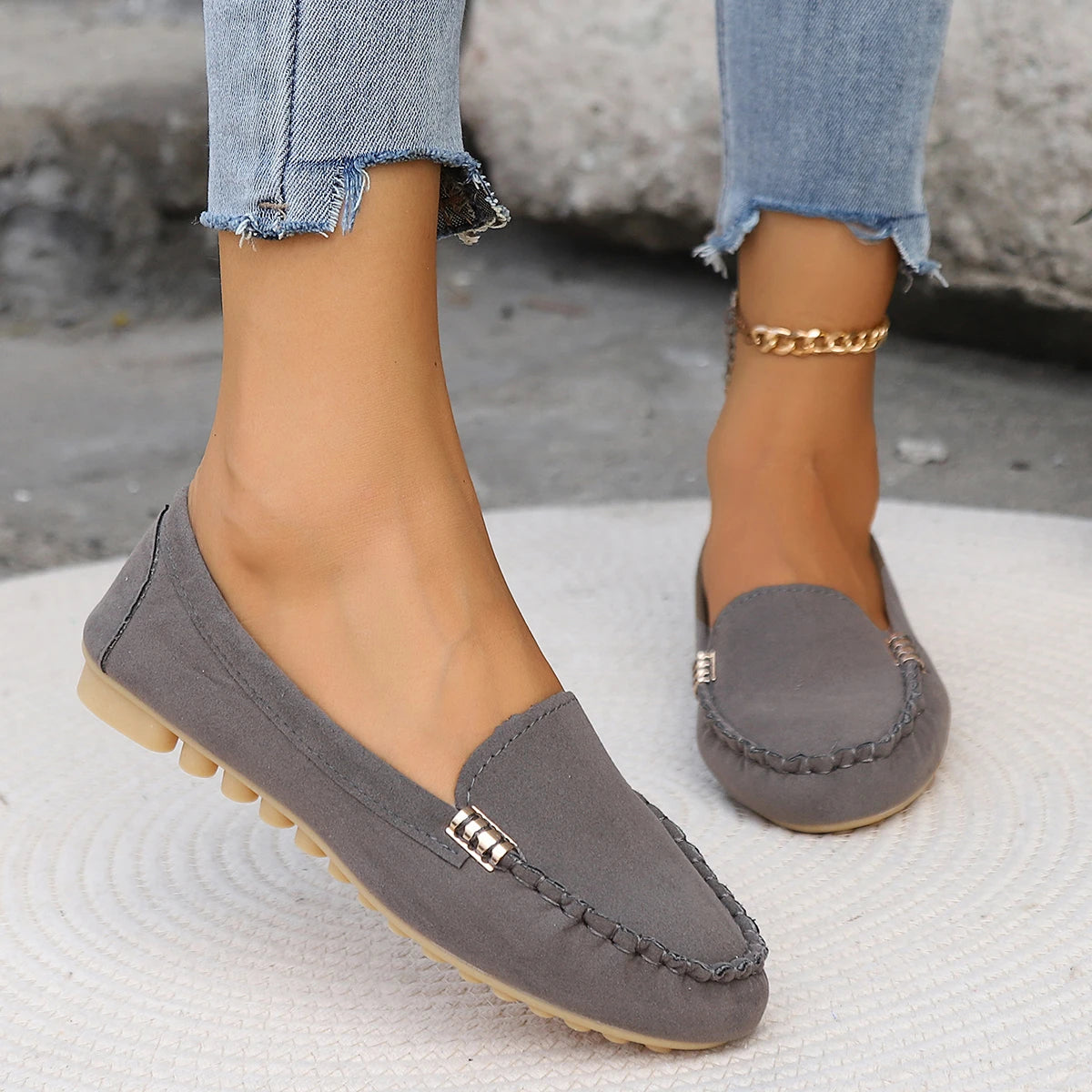 Zapatos Slip-On Mujer Ballet Flats Azul - Moccasins Casual Planos
