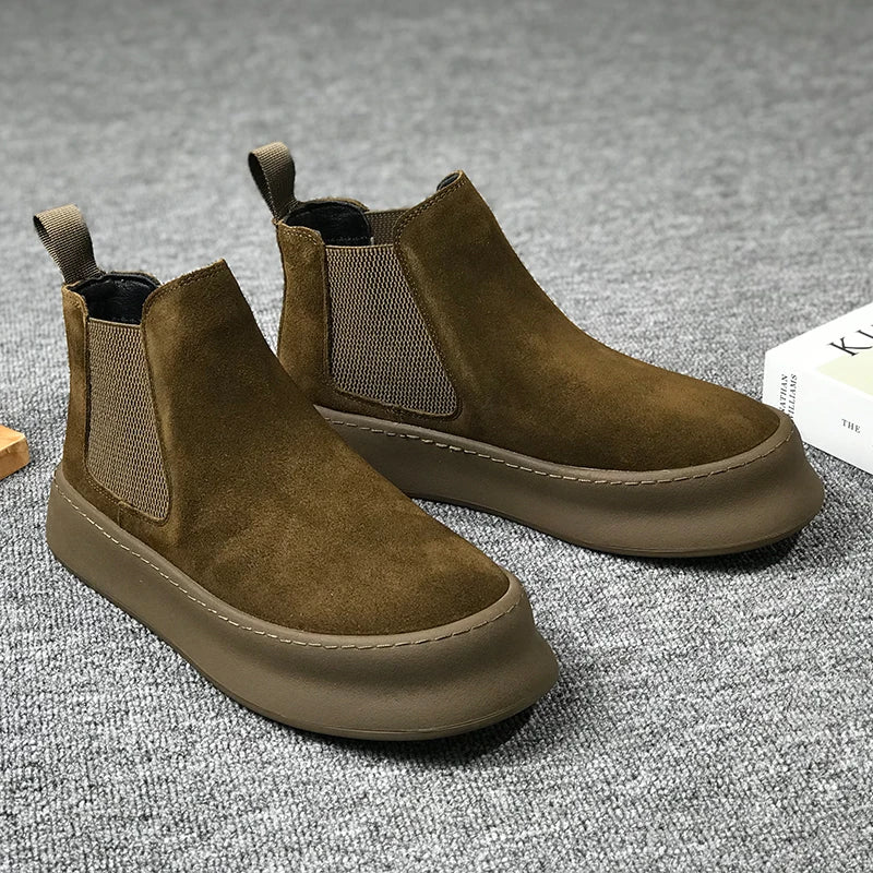 Botines Hombre Ante Suela Gruesa - Retro Otoño Invierno Cómodos Fashion Aumentan Altura Casual Jóvenes