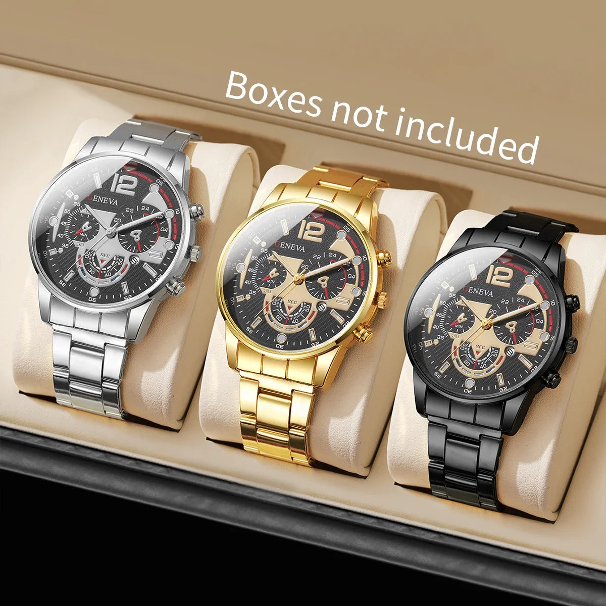 Set 3 Relojes de Cuarzo para Hombre - Pack Business Luxury Resistente al Agua