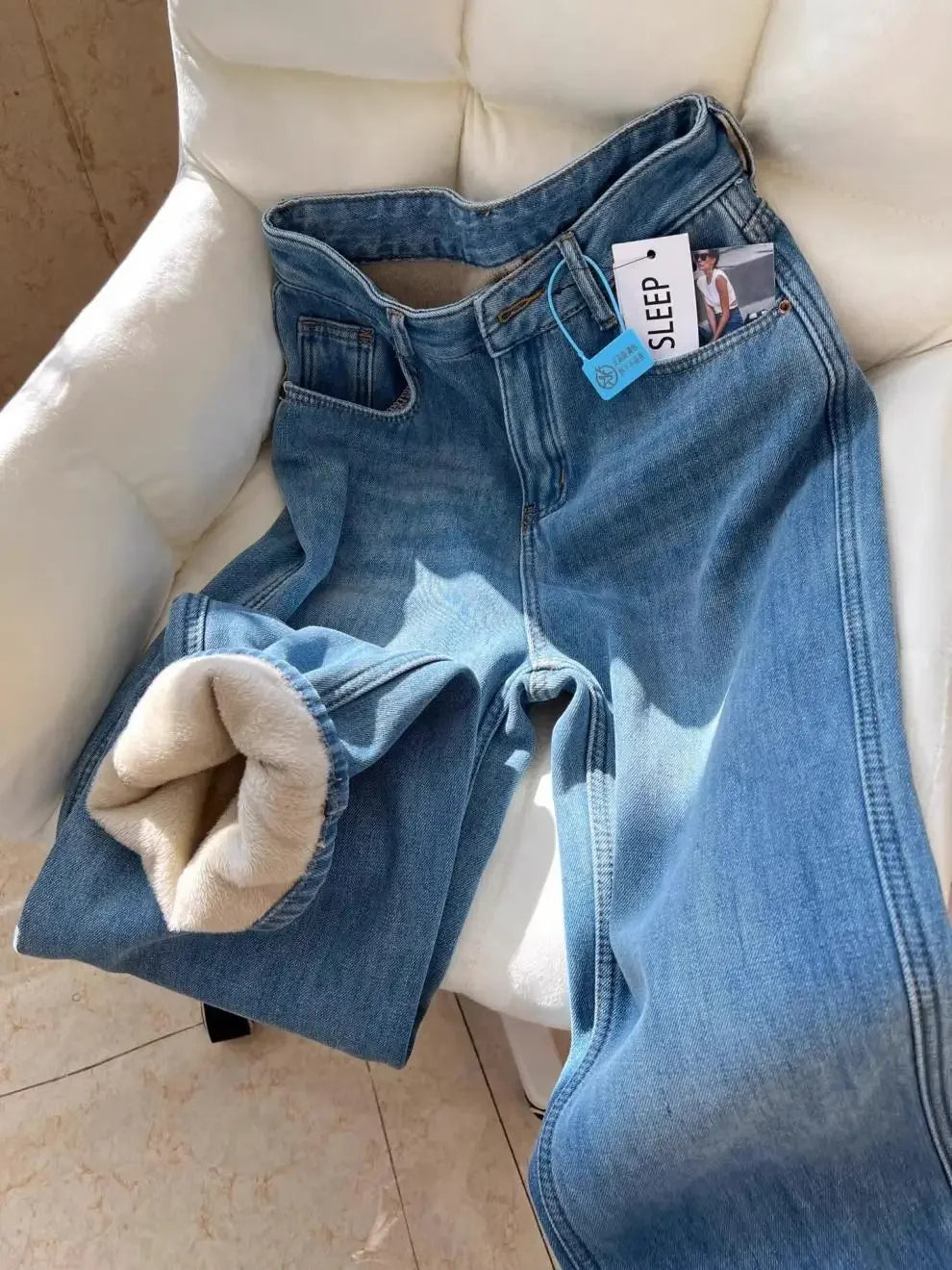 Vaqueros Mujer Forro Polar Invierno - Jeans Pierna Ancha Térmicos Gruesos