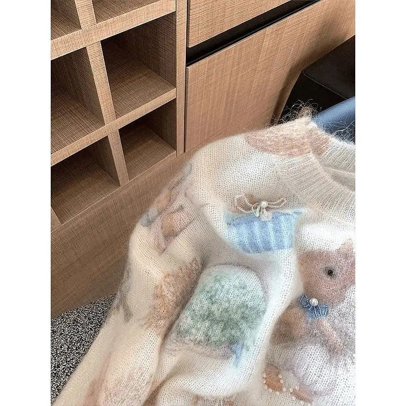 Jersey Mujer Otoño Invierno Estilo Suave - Holgado Versátil Estampado Perlas