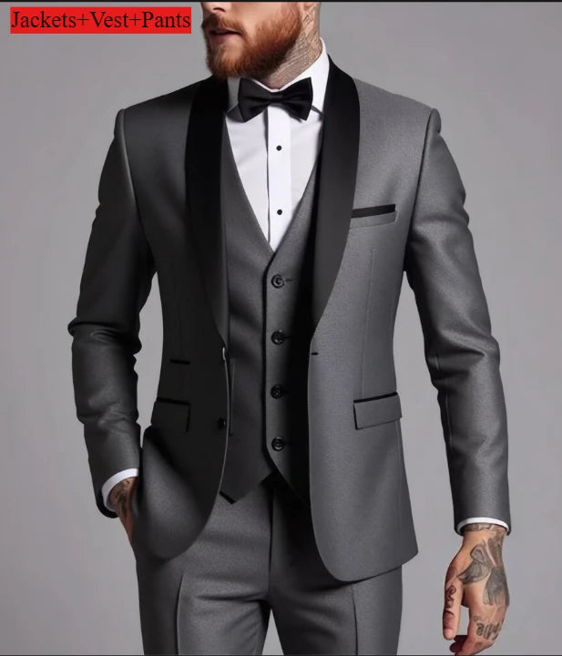 Traje Formal Hombre Boda Slim Fit - Set Business Casual Esmoquin Manga Larga Solapa Novio