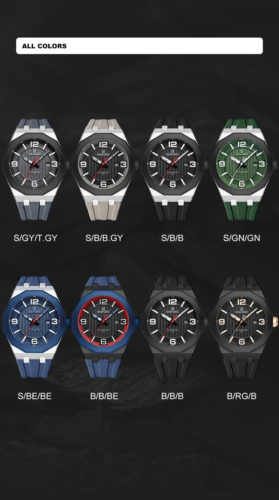 Reloj NAVIFORCE 8079 para Hombre - Cuarzo Fashion Resistente al Agua con Correa de Silicona