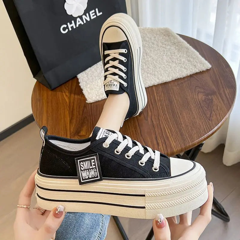 Sneakers Canvas Negros Plataforma Mujer 2024 - Zapatillas Outdoor Multifuncionales