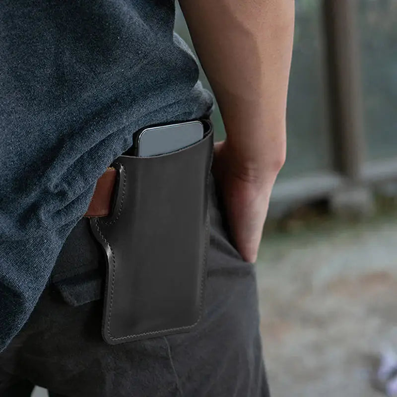 Bolsa Cinturón Cuero Vintage Hombre - Funda Móvil Clip Viaje Hiking Riñonera
