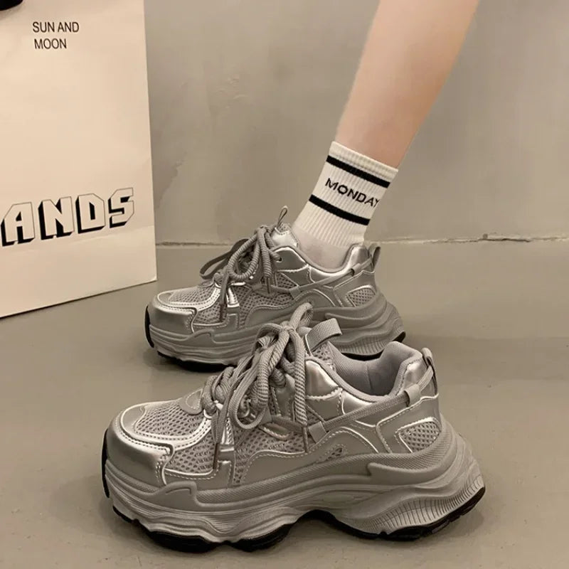 Sneakers Chunky Plataforma Mujer Primavera - Zapatillas Mesh Transpirables Antideslizantes