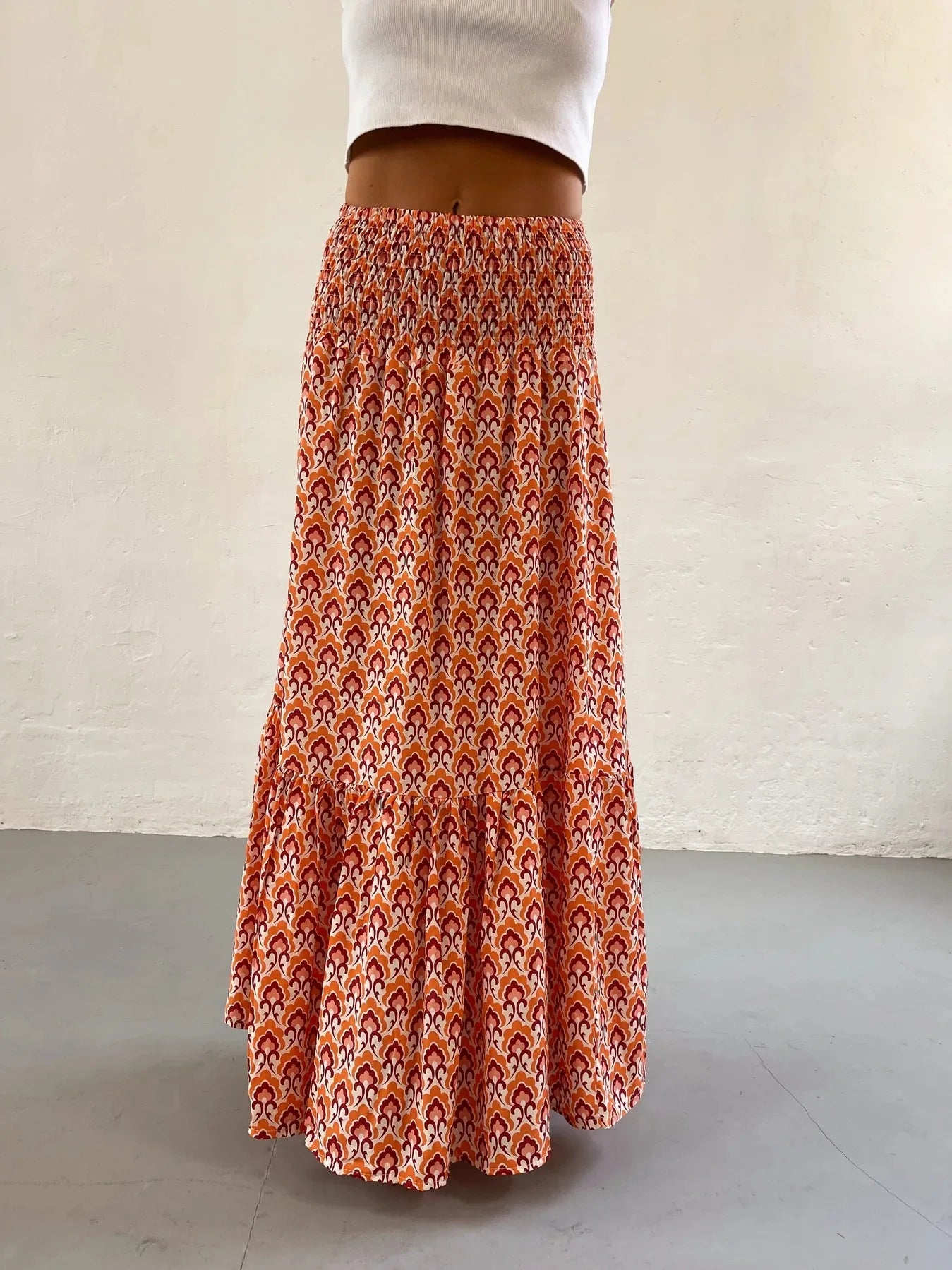 Falda Boho Mujer Casual - Falda Maxi Floral Cintura Elástica Playa Primavera