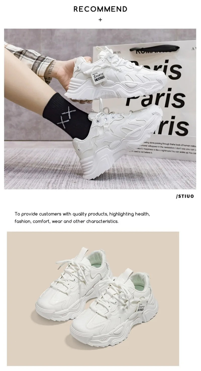 Sneakers Chunky Piel Mujer 2025 - Zapatillas Luxury Running Vulcanizadas