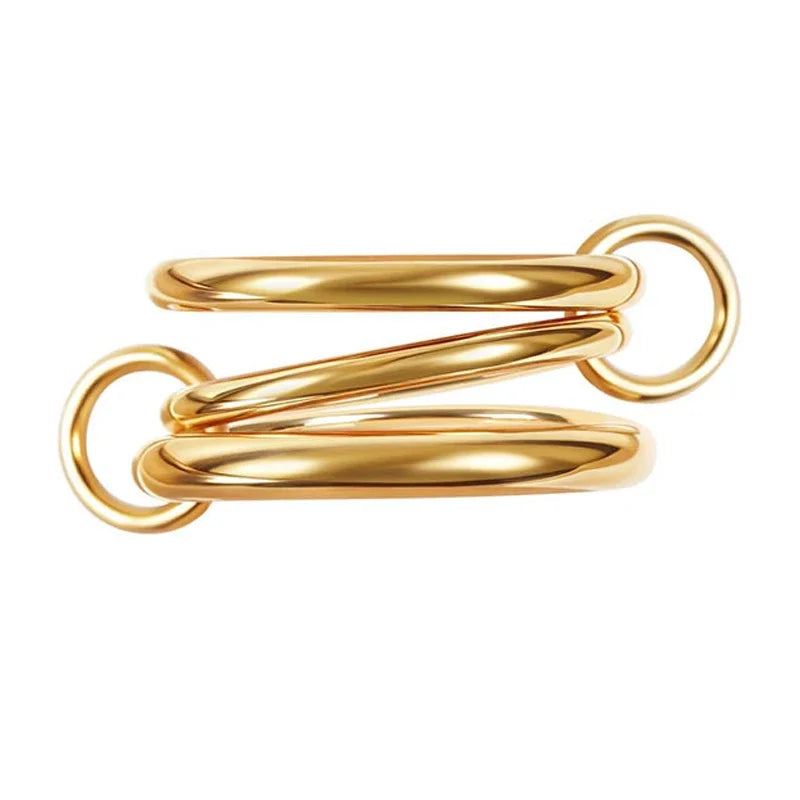 Set Anillos Doble Color Tres Aros - Acero Inoxidable Circonita Apilables