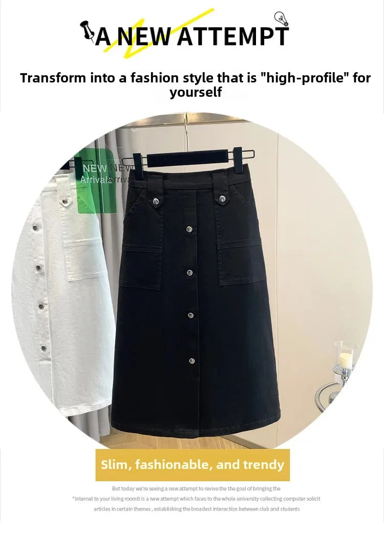 Falda Mujer Denim Tallas Grandes Primavera - Midi Cintura Alta Elástica