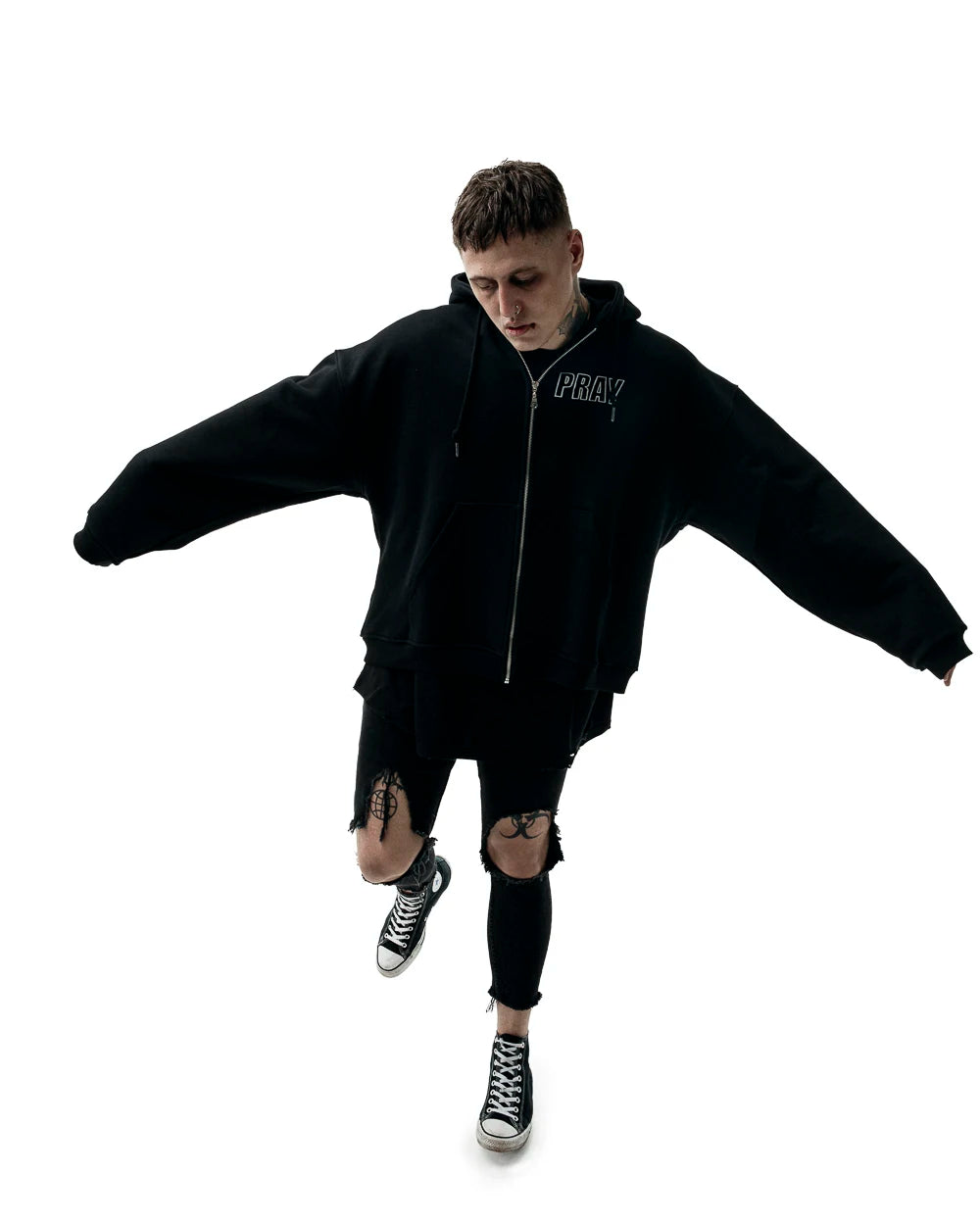 Sudadera Zip Up Hip Hop Unisex - Hoodie Pray Graphic Oversized Y2K