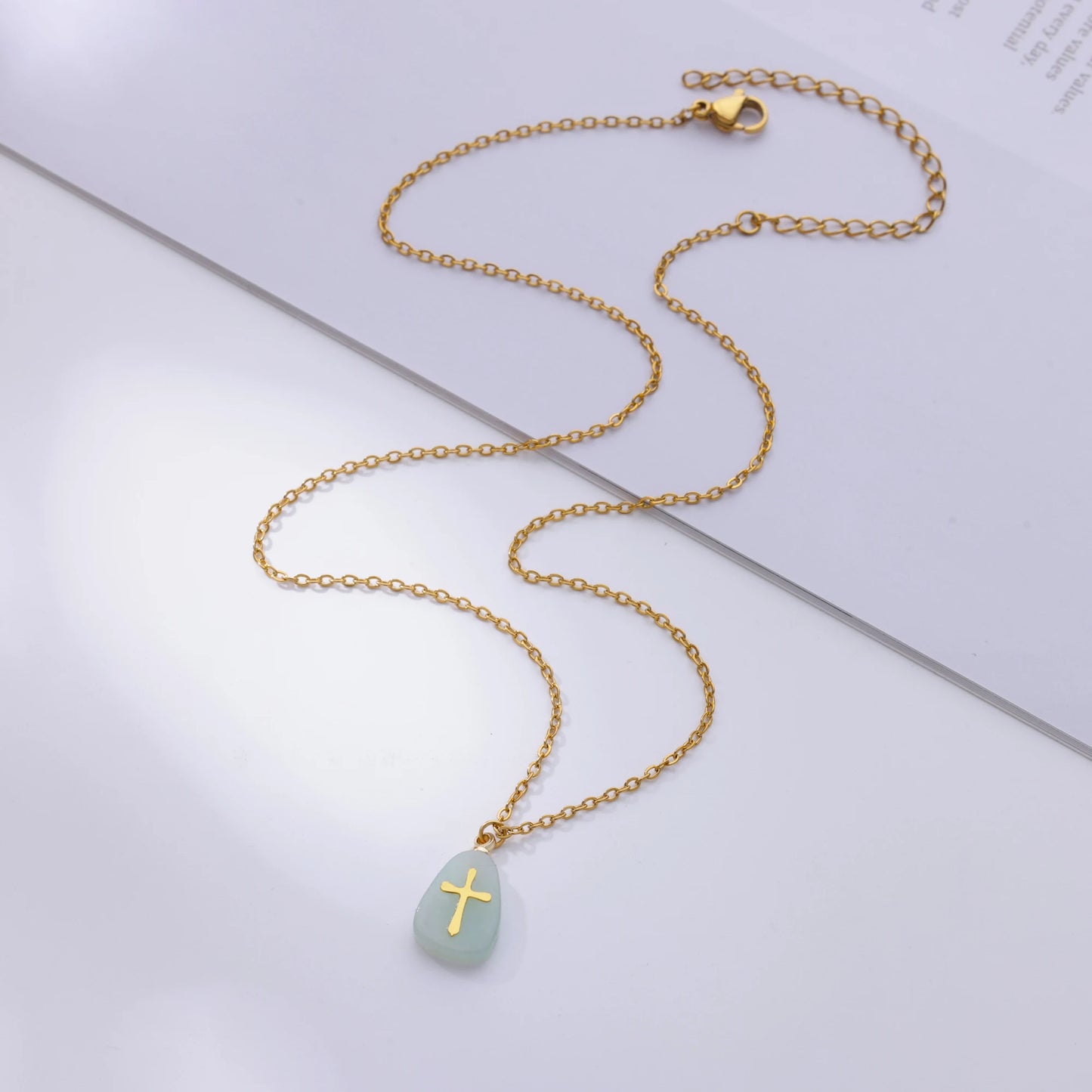 Collar Cruz Piedras Coloridas Mujer - Colgante Acero Inoxidable Dorado