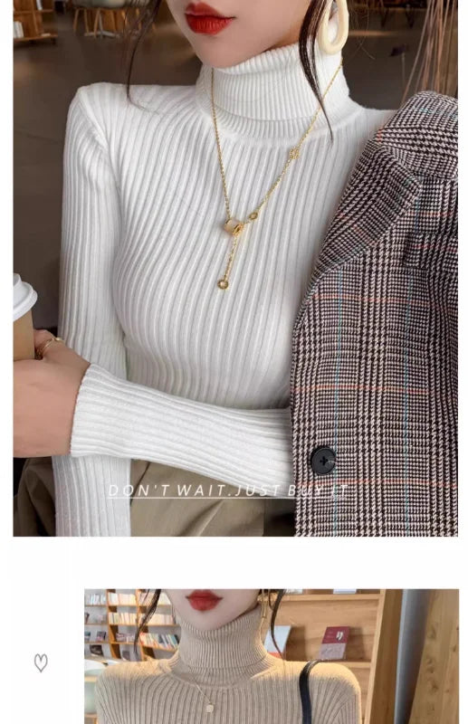 Jersey Mujer Cuello Alto Invierno 2024 - Grueso Cálido Slim Fit