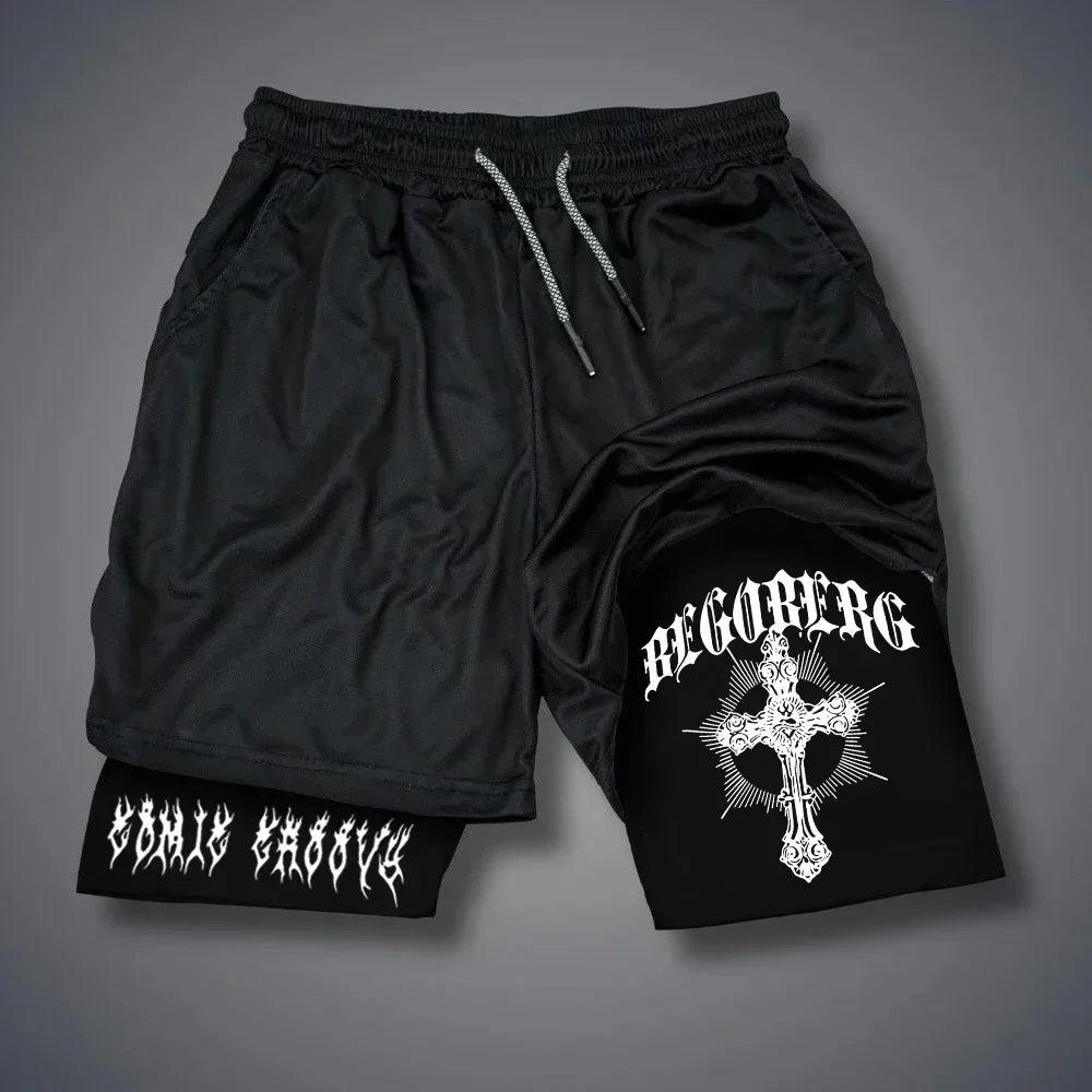 Shorts Deportivos Hombre 2 en 1 Gothic - Pantalones Running Fitness Patrón Gótico Verano