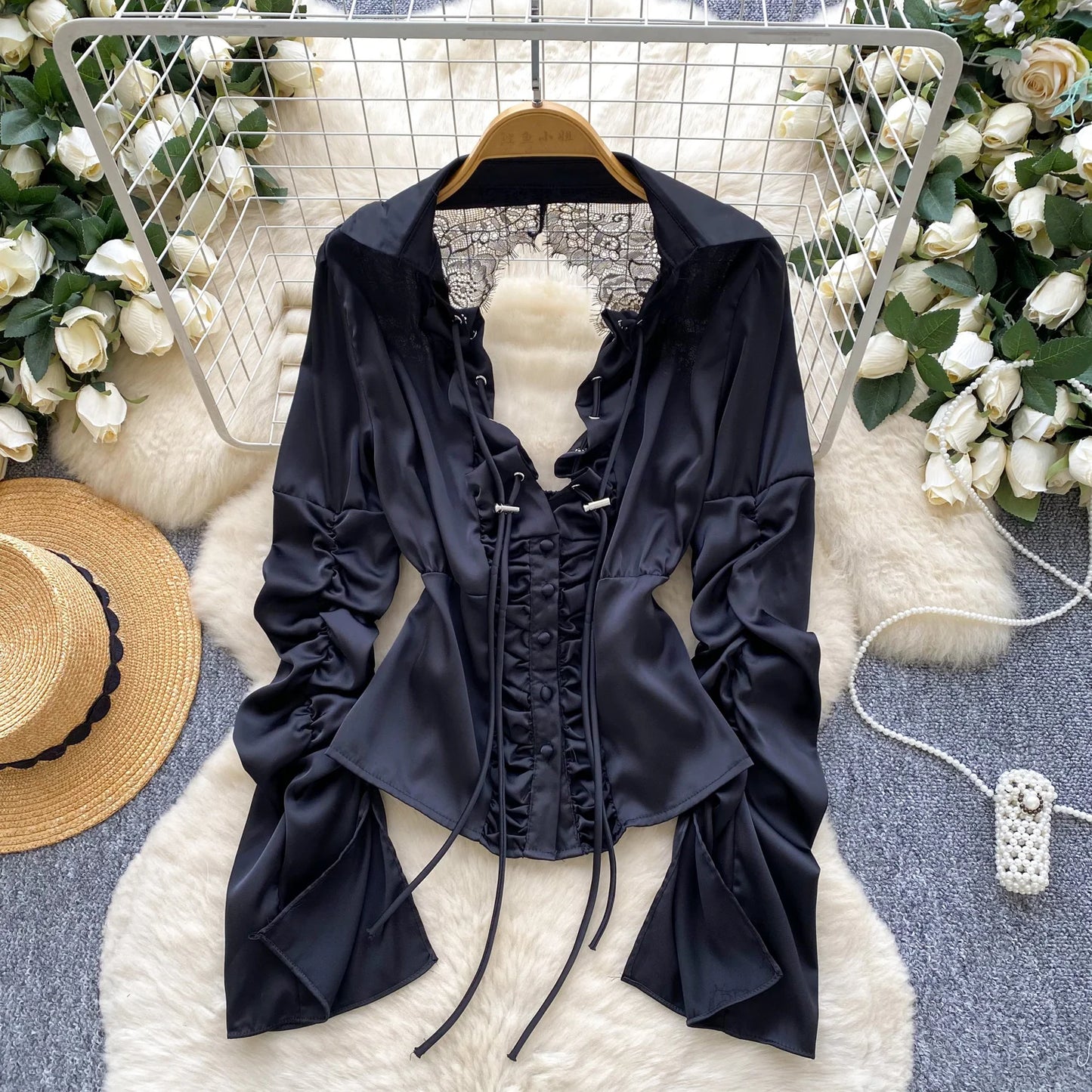 Blusa Mujer Sexy Encaje 2025 - Camisa Satén Cuello V Espalda Descubierta