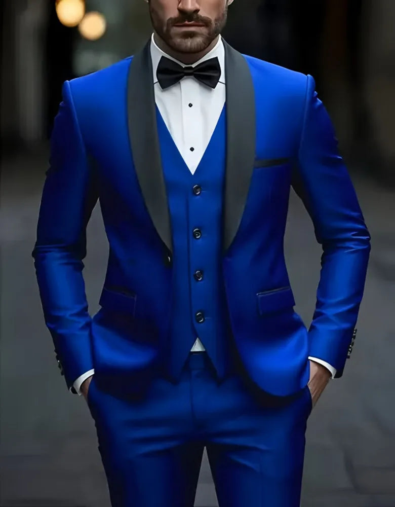 Traje Formal Hombre Boda Slim Fit - Set Business Casual Esmoquin Manga Larga Solapa Novio