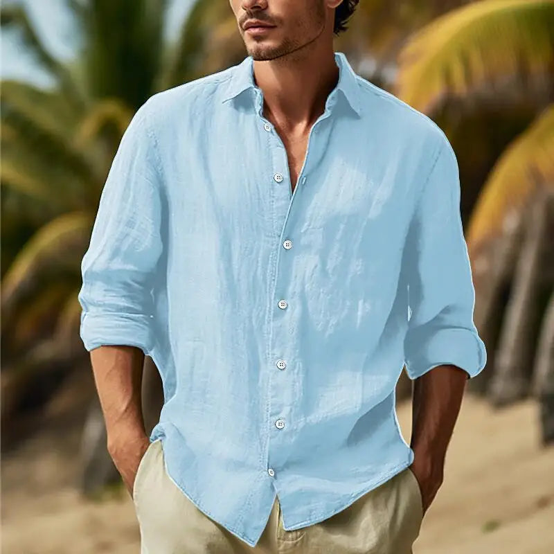 Camisa Hombre Cuatro Estaciones Casual - Color Sólido Uso Diario Versátil