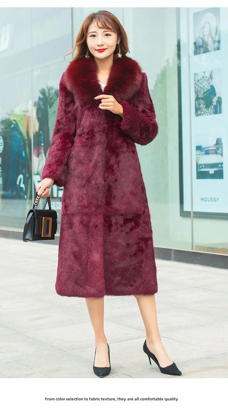 Abrigo Piel Conejo Rex Mujer - Abrigo Largo Cuello Zorro Fashion Invierno