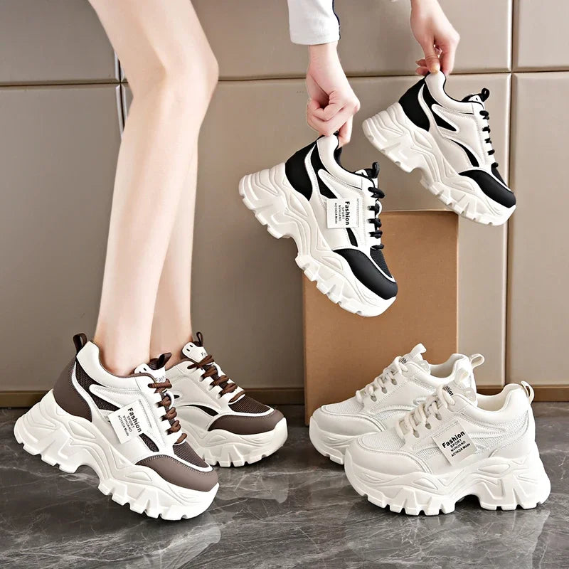 Sneakers Blancos Plataforma Mujer 2025 - Zapatillas Vulcanizadas Transpirables