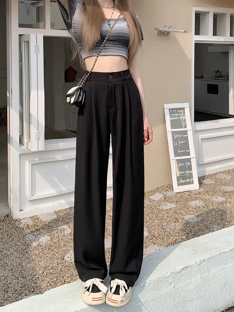 Pantalones Mujer Cintura Alta Elásticos - Pierna Ancha