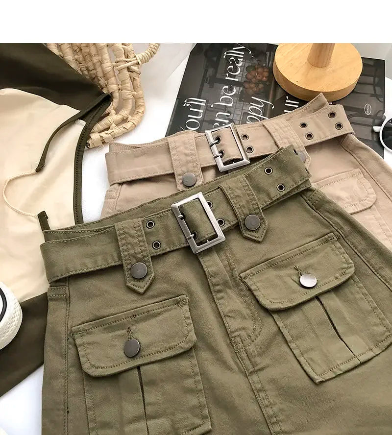 Falda Denim Mini Mujer Cargo - Falda Vaquera Bolsillos Cintura Alta 2025