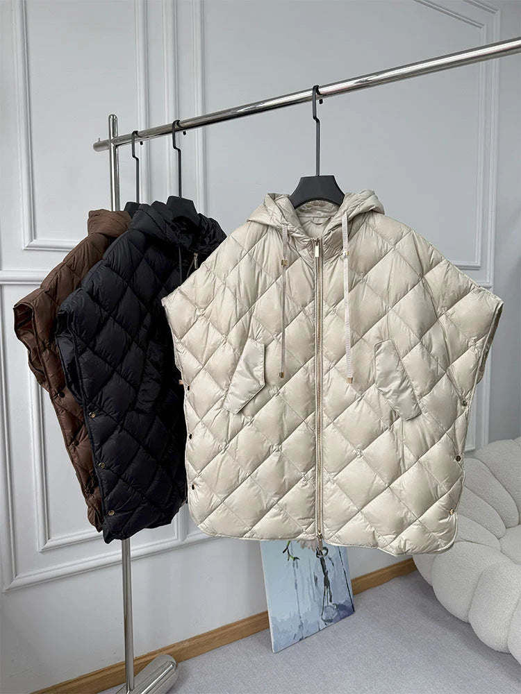 Chaleco Mujer Plumas Pato Capucha 2025 - Chaqueta Sin Mangas Irregular