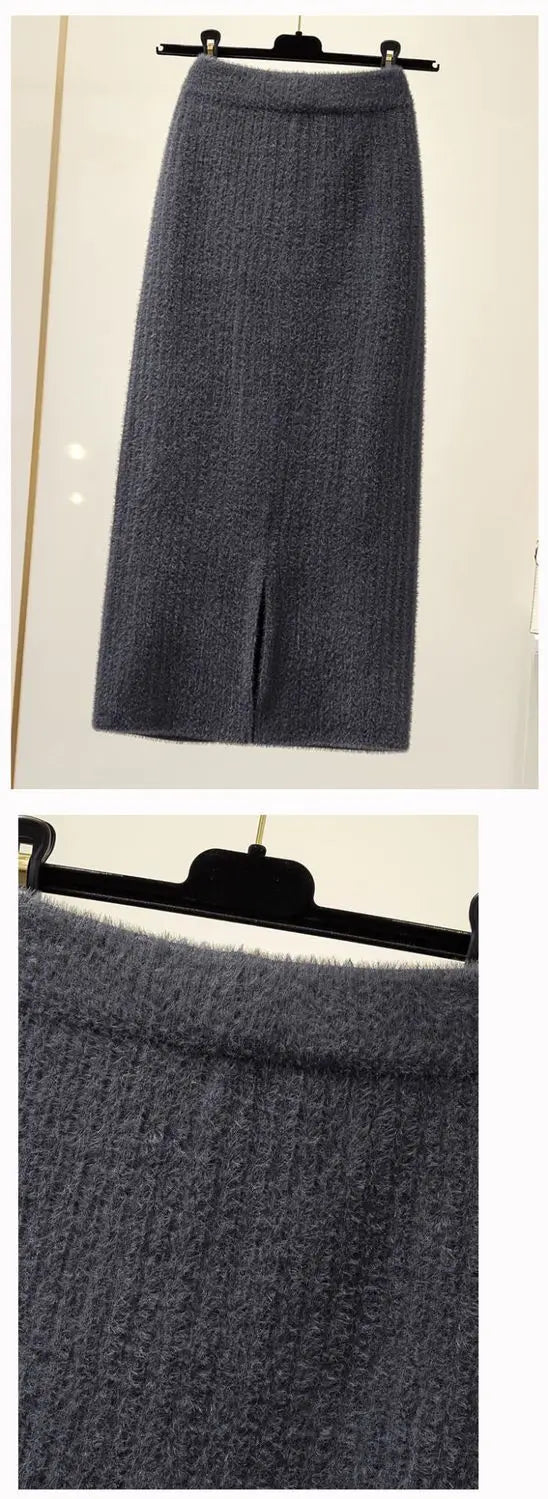 Falda Terciopelo Mujer Midi Invierno - Falda Punto Recta Abertura Casual Larga