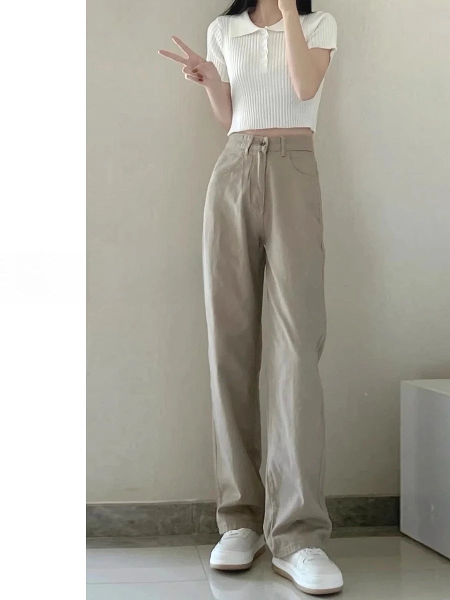 Jeans Blancos Mujer Pierna Ancha - Pantalón Mom Y2K Otoño