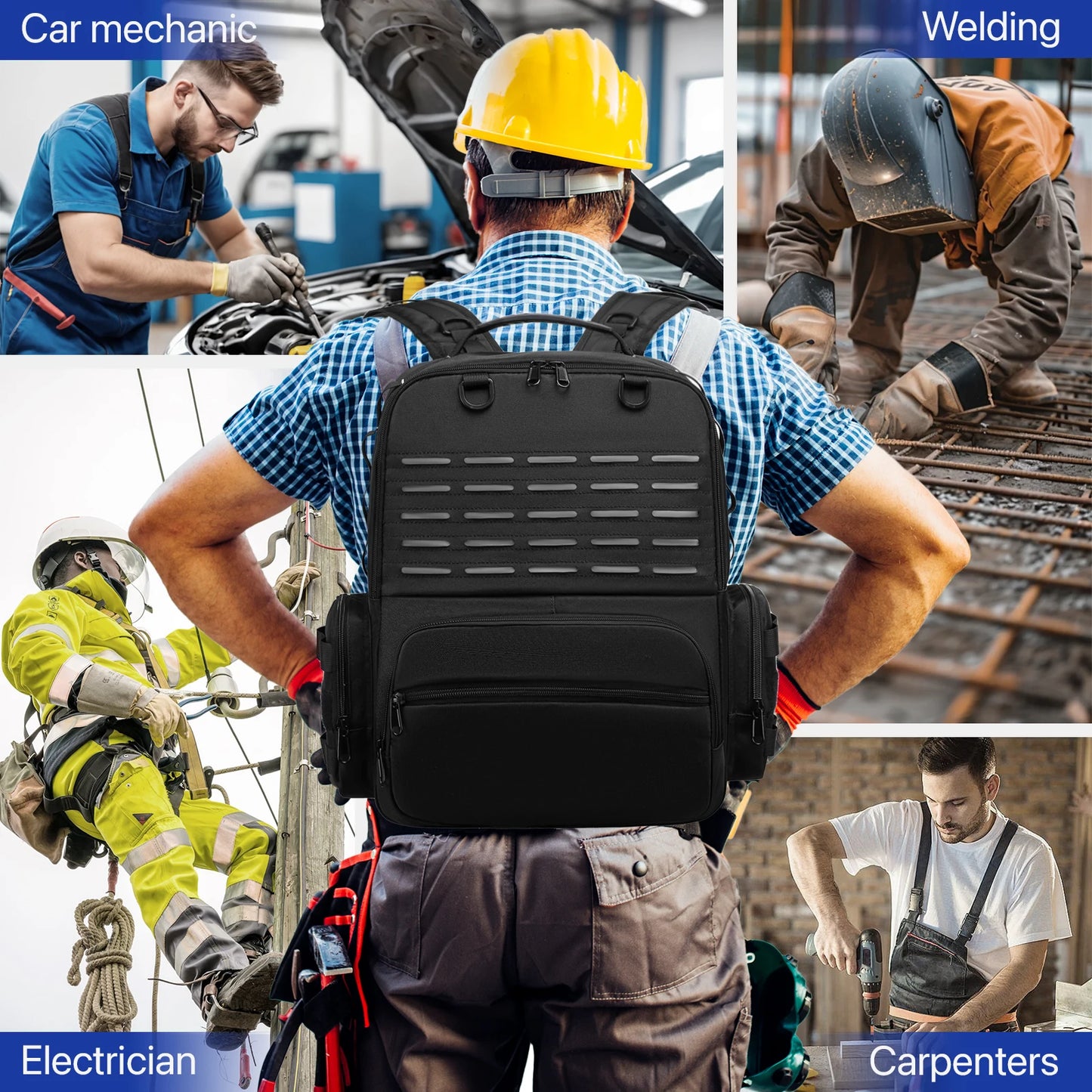 Mochila Herramientas Profesional Heavy Duty - Almacenamiento 3 Bolsas Electricista Fontanero