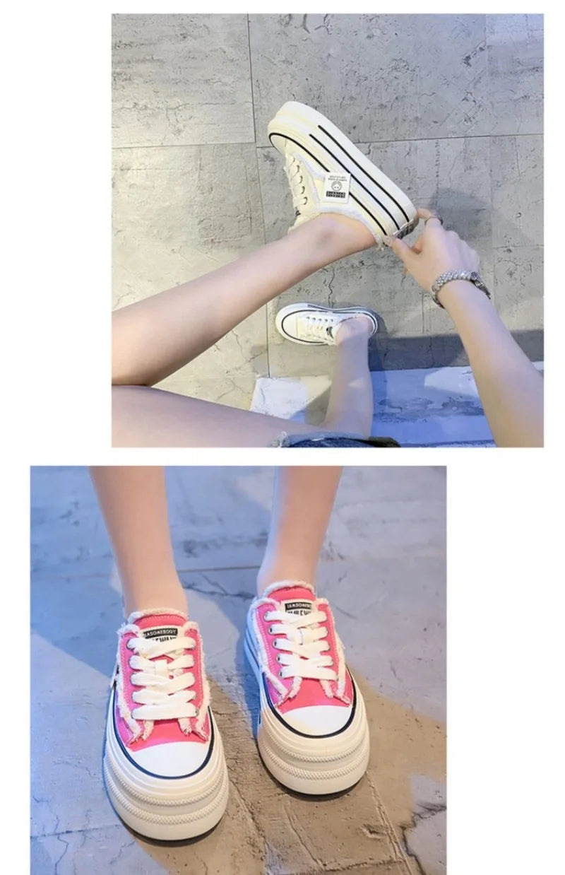 Chinelos Canvas Mujer Medio - Sneakers Slip-On Plataforma Transpirables Loafers