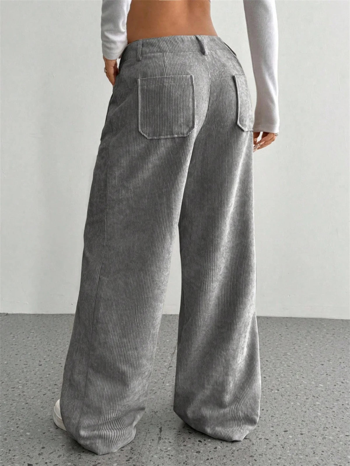 Pantalón Pana Mujer Pierna Ancha - Pantalón Cintura Alta Otoño