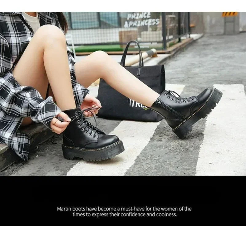 Botas Tobillo Mujer Casual Cuero - Chelsea Punk Goth Plataforma Negro