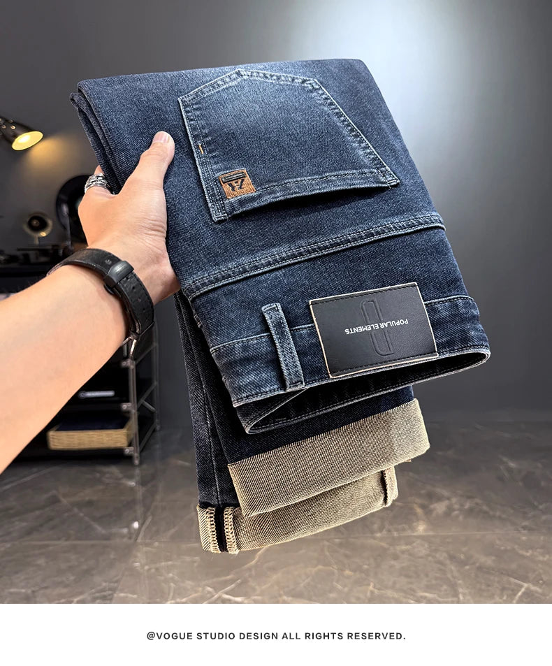 Vaqueros Hombre Otoño Invierno Coreanos - Jeans Rectos Stretch Casuales con Cinturón