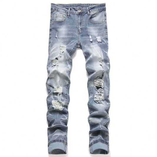 Vaqueros Skinny Hombre Coreanos Stretch - Jeans Slim Fit Azul Oscuro Casuales