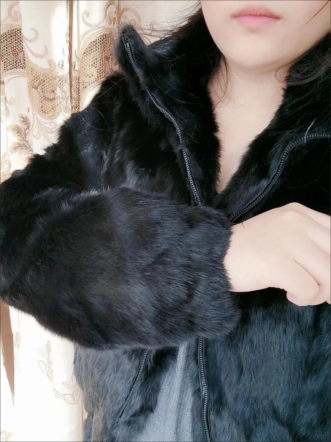 Abrigo Piel Conejo Rex Mujer - Abrigo Largo Holgado Cremallera Invierno