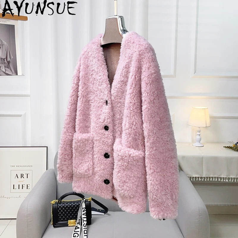 Chaqueta Lana Mujer Natural - Chaqueta Cordero Cuello V Media Largo 2025