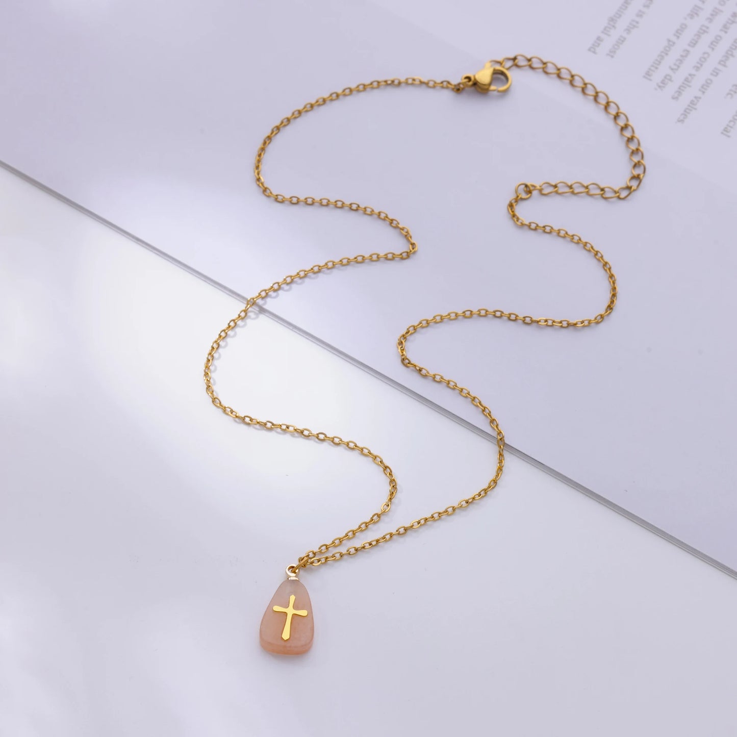 Collar Cruz Piedras Coloridas Mujer - Colgante Acero Inoxidable Dorado