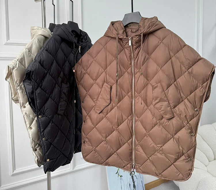 Chaleco Mujer Plumas Pato Capucha 2025 - Chaqueta Sin Mangas Irregular