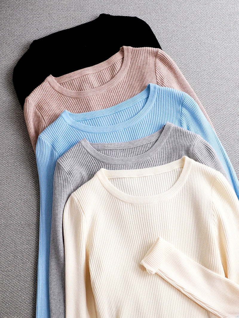 Jersey Mujer Punto Básico Manga Larga - Pullover Slim Primavera Otoño