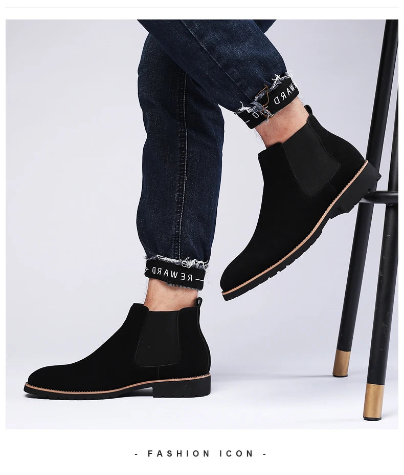 Botines Hombre Fashion Chelsea - Cuero Tobillo Casual Negros Outdoor High-Top Boda