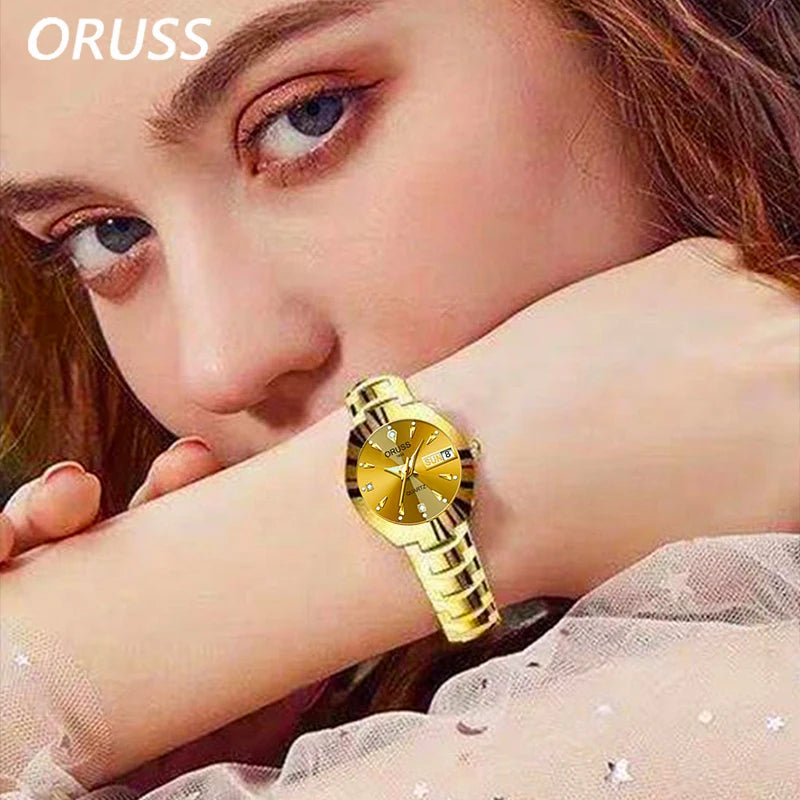 Reloj ORUSS para Pareja - Cuarzo Luxury Acero Inoxidable Resistente al Agua